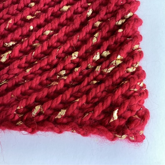 Cowl Scarf Hooded Chunky Infinity Hand Crafted Red Gold Knit Winter Essential - Picture 13 of 16
